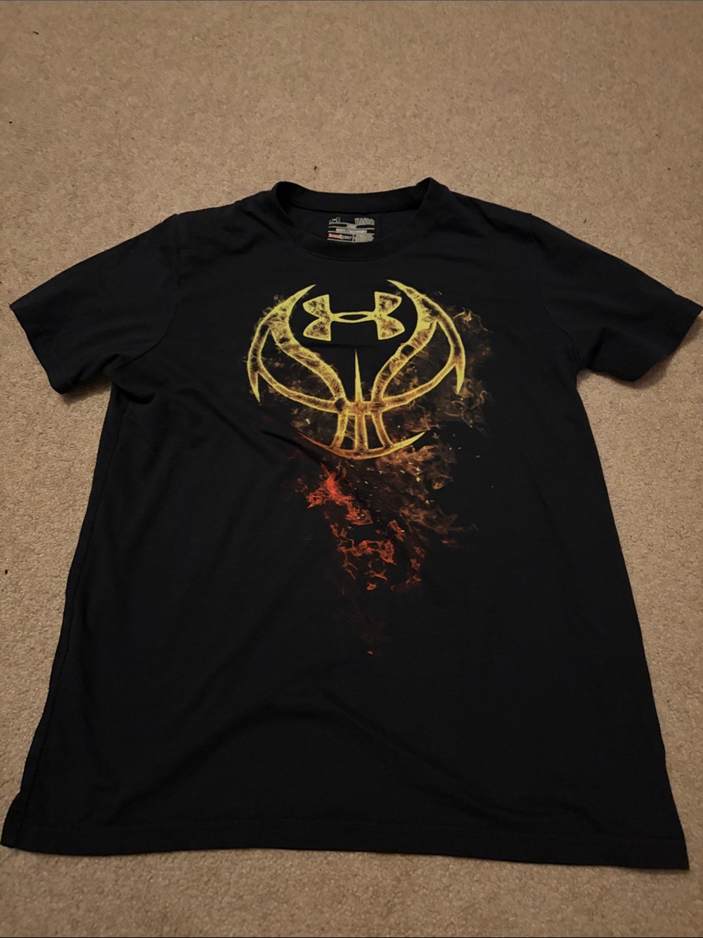 Under Armour Men’s Black Short-Sleeve Tee with Yellow-Orange Flame Logo